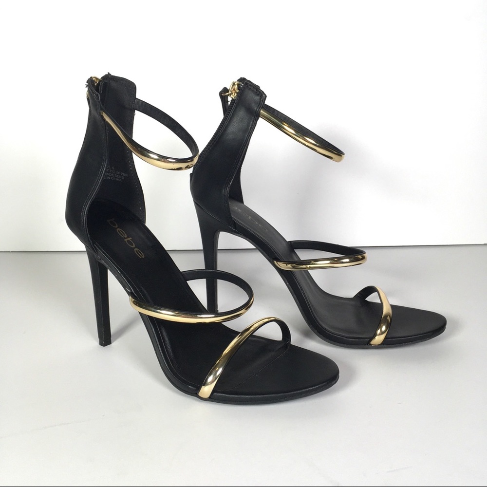 Bebe Gold & Black Stilettos size 8